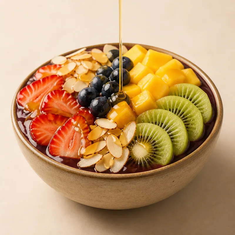Bowl de açaí com manga, kiwi, morango, mirtilo e castanha-do-pará